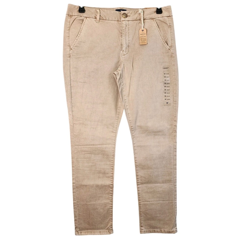 American Eagle Skinny Khaki Pants Tan Low Rise Stretch Chino Women's 14 Regular